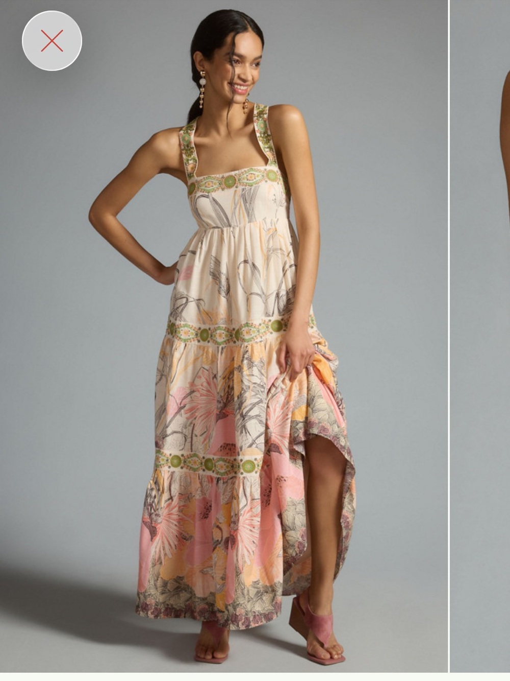 Anthropologie Floral Square-Neck Maxi Dress